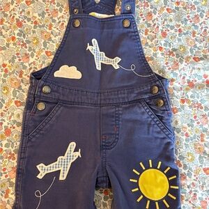 Baby Boden Blue Overalls with Airplane and Sun Design